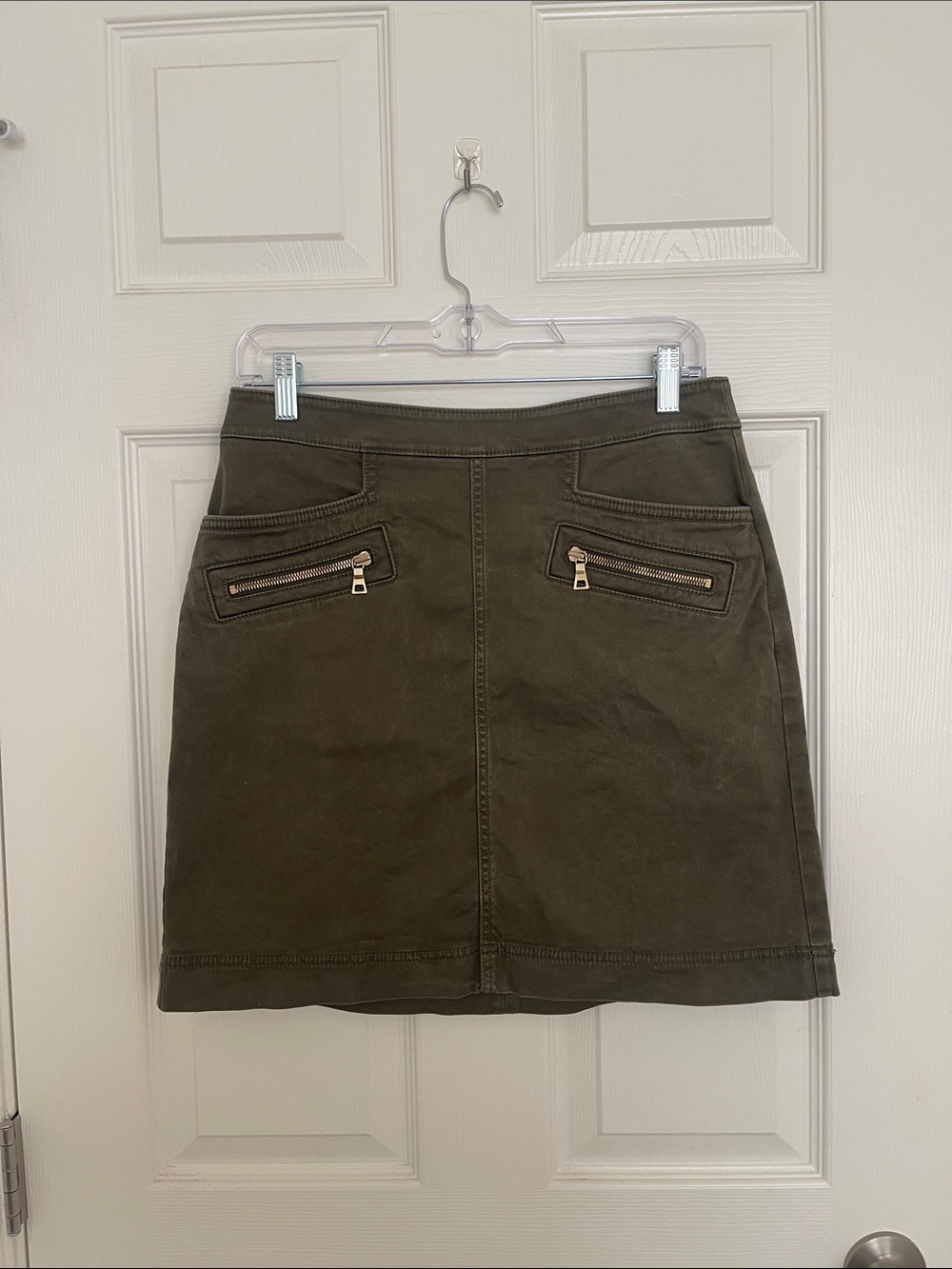 LOFT Olive Green Mini Skirt with Zip Accents